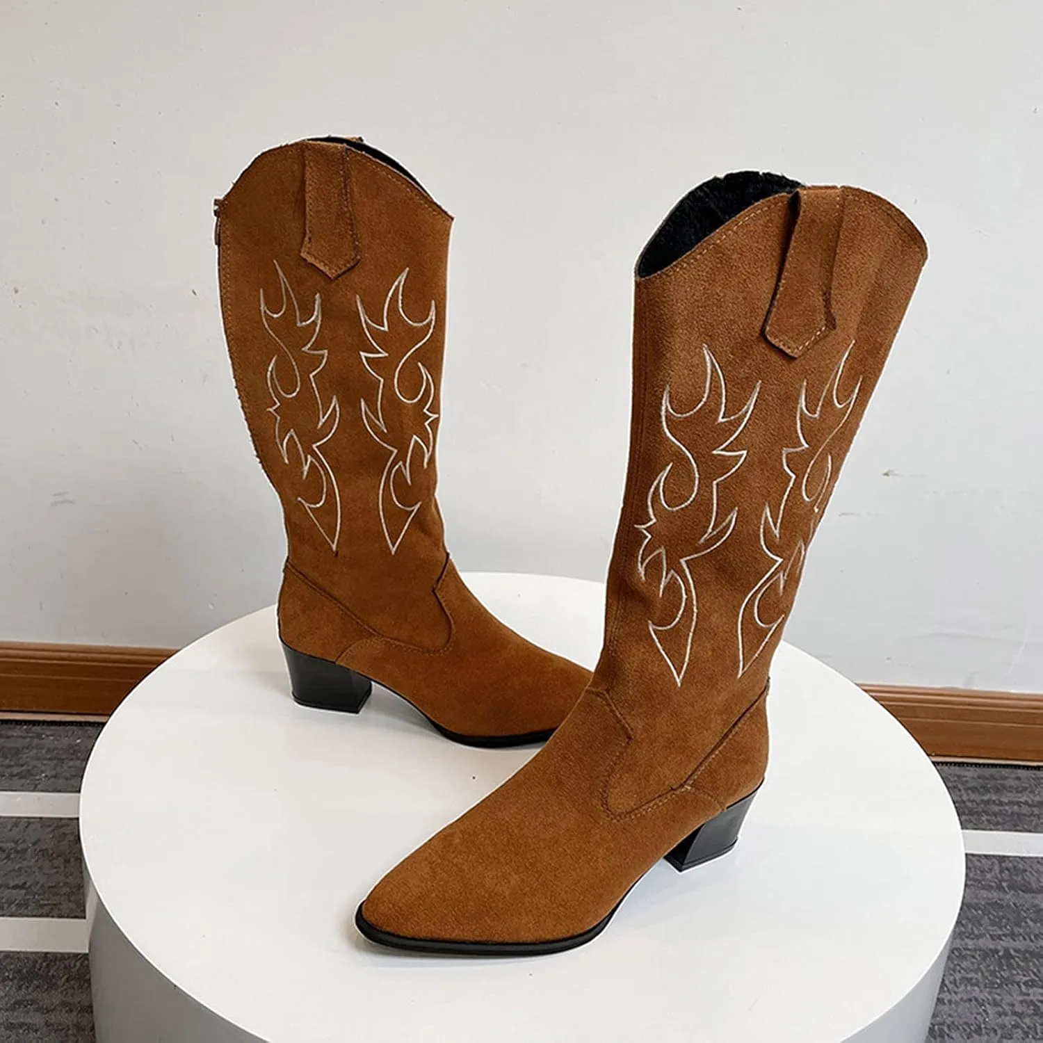 High Retro Zip Chunky Fashion Breathable Short Heels Shoes Women's Boots
