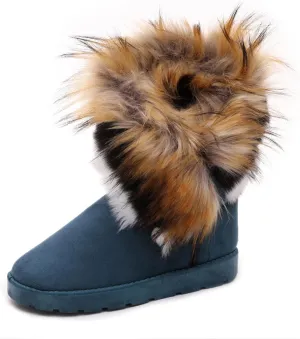 HINDOLA Warm Fur Boots for Women Winter Faux Fur Tassel Shoes Plush Snow Boots Ankle Booties Faux Suede Boots Anti Slip Outdoor Indoor Flat Shoes