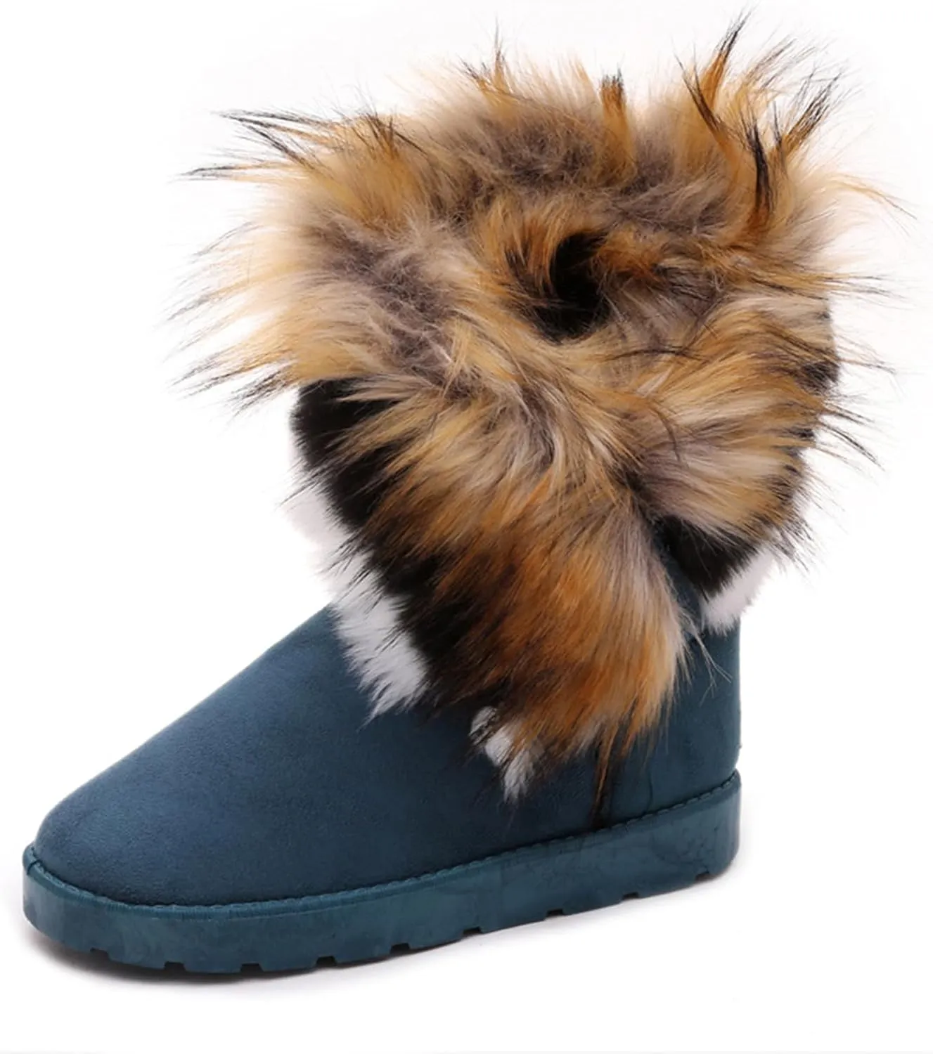 HINDOLA Warm Fur Boots for Women Winter Faux Fur Tassel Shoes Plush Snow Boots Ankle Booties Faux Suede Boots Anti Slip Outdoor Indoor Flat Shoes