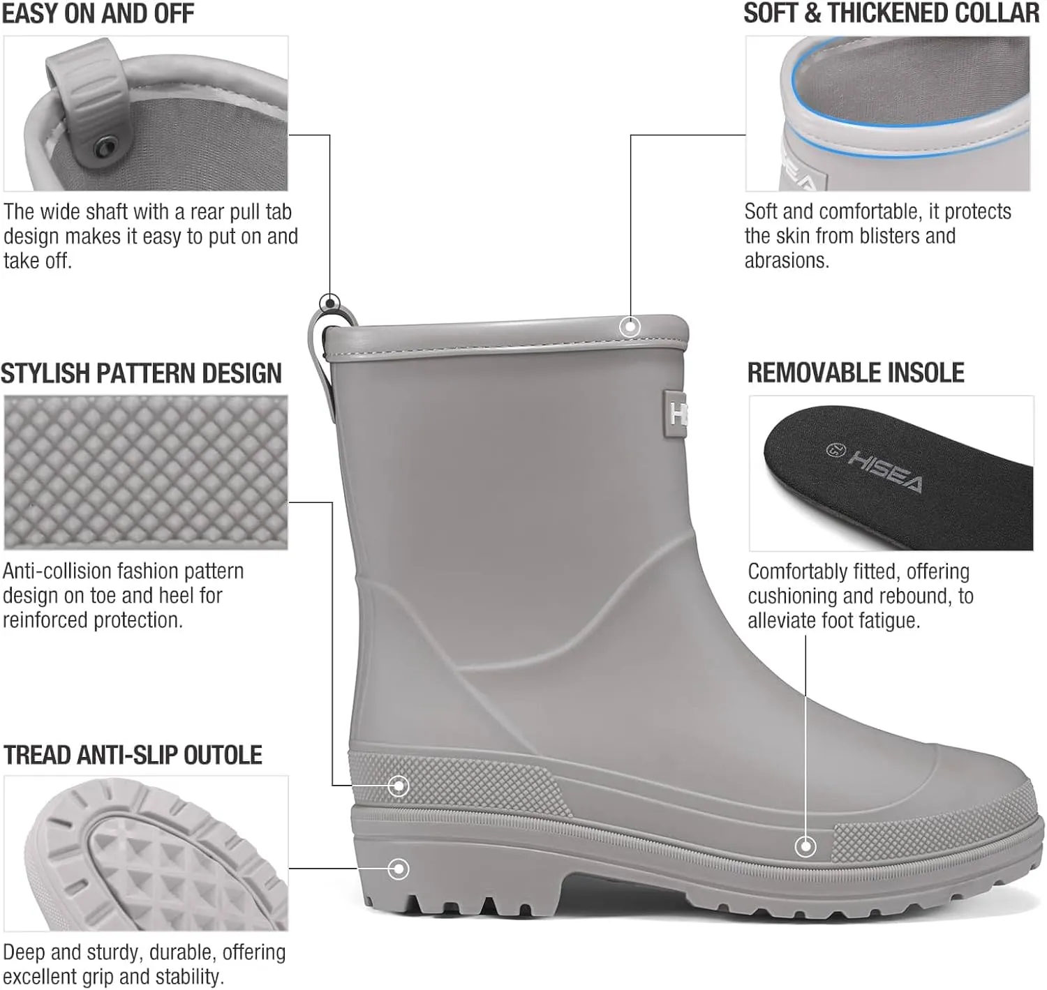 HISEA Women's Rubber Rain Boots Waterproof Short Chelsea Boots for Garden Outdoor