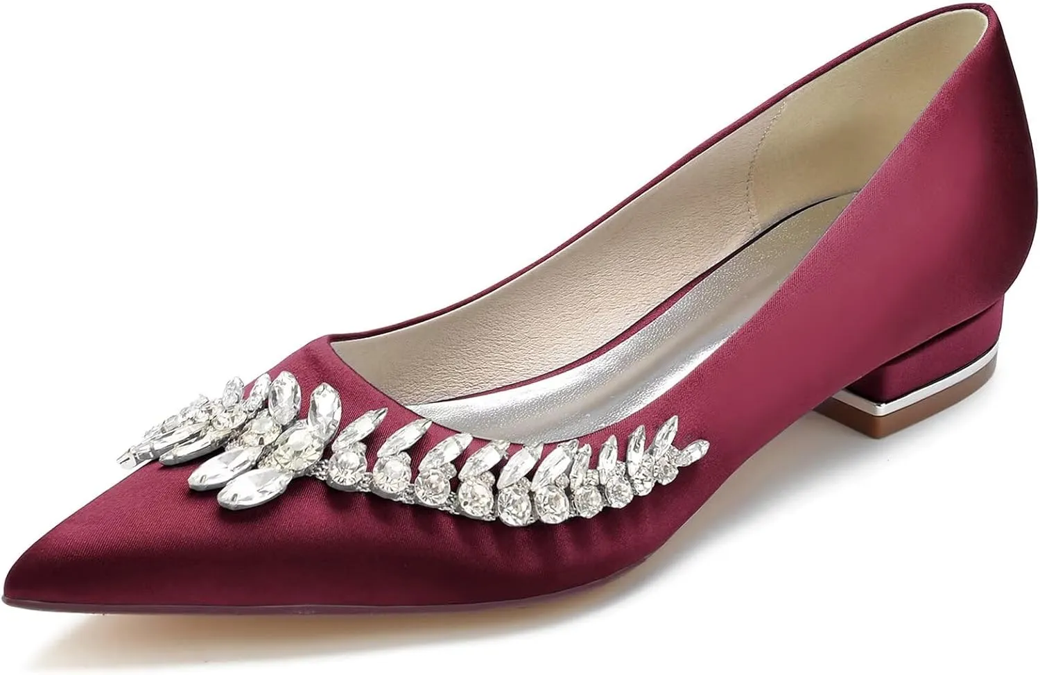 HNVAVQ Women's Wedding Flats Shoes Pointed Toe Comfortable Satin Bridal Shoes Formal Prom Party Dress Pumps Sandals with Rhinestone for Bride