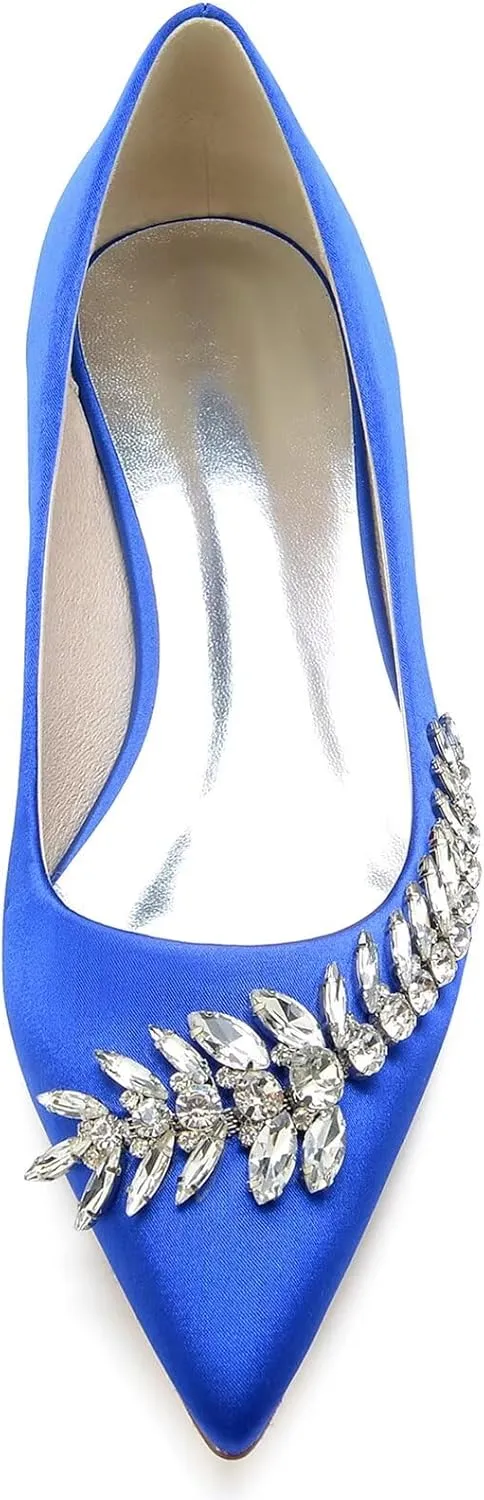 HNVAVQ Women's Wedding Flats Shoes Pointed Toe Comfortable Satin Bridal Shoes Formal Prom Party Dress Pumps Sandals with Rhinestone for Bride