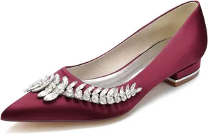 HNVAVQ Women's Wedding Flats Shoes Pointed Toe Comfortable Satin Bridal Shoes Formal Prom Party Dress Pumps Sandals with Rhinestone for Bride