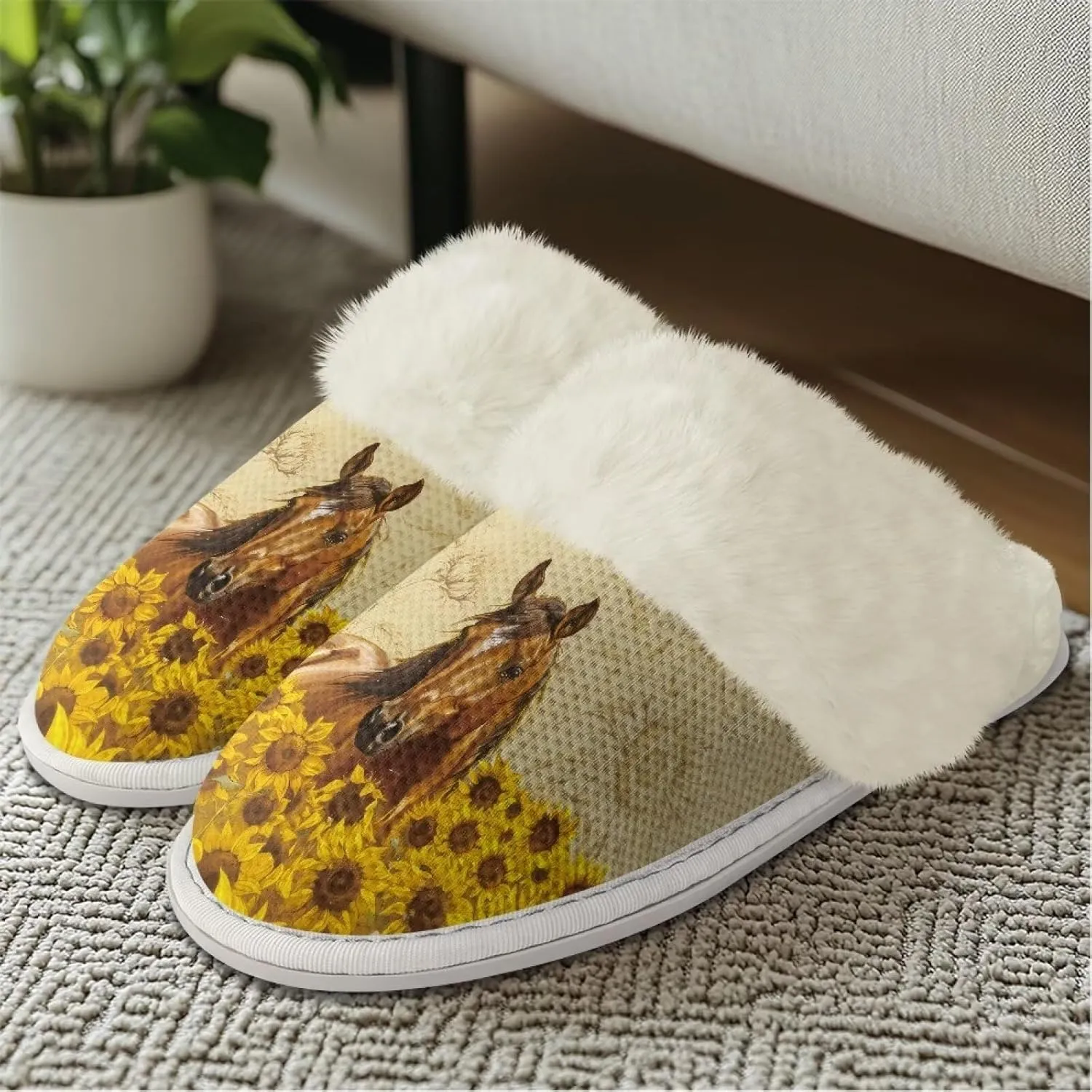House Slippers for Men Women Winter Warm Slip On Fuzzy Slipper Unisex Indoor Soft Plush Closed Toe Home Shoes Flats Non Skid Rubber Sole for Spa Bath