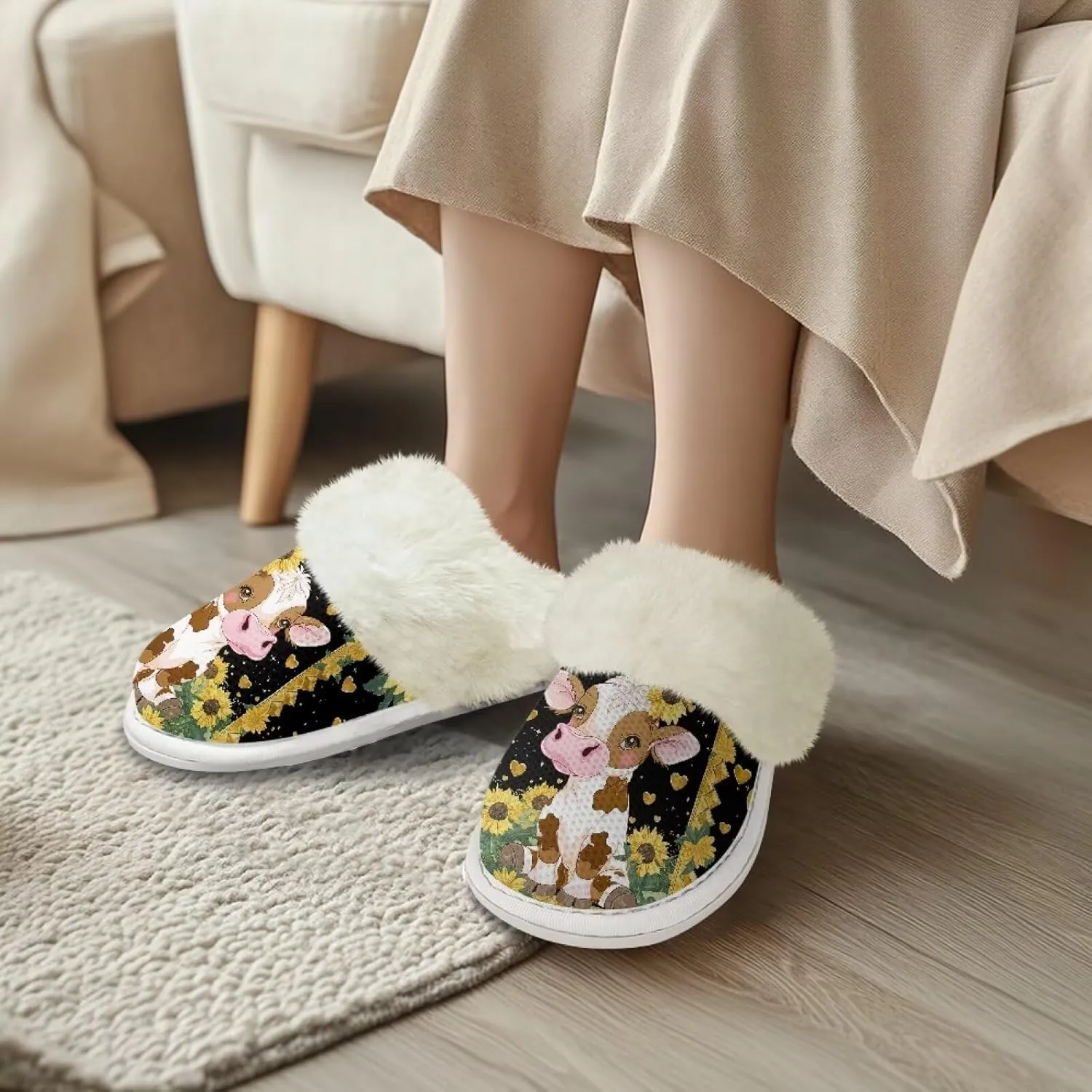 House Slippers for Men Women Winter Warm Slip On Fuzzy Slipper Unisex Indoor Soft Plush Closed Toe Home Shoes Flats Non Skid Rubber Sole for Spa Bath