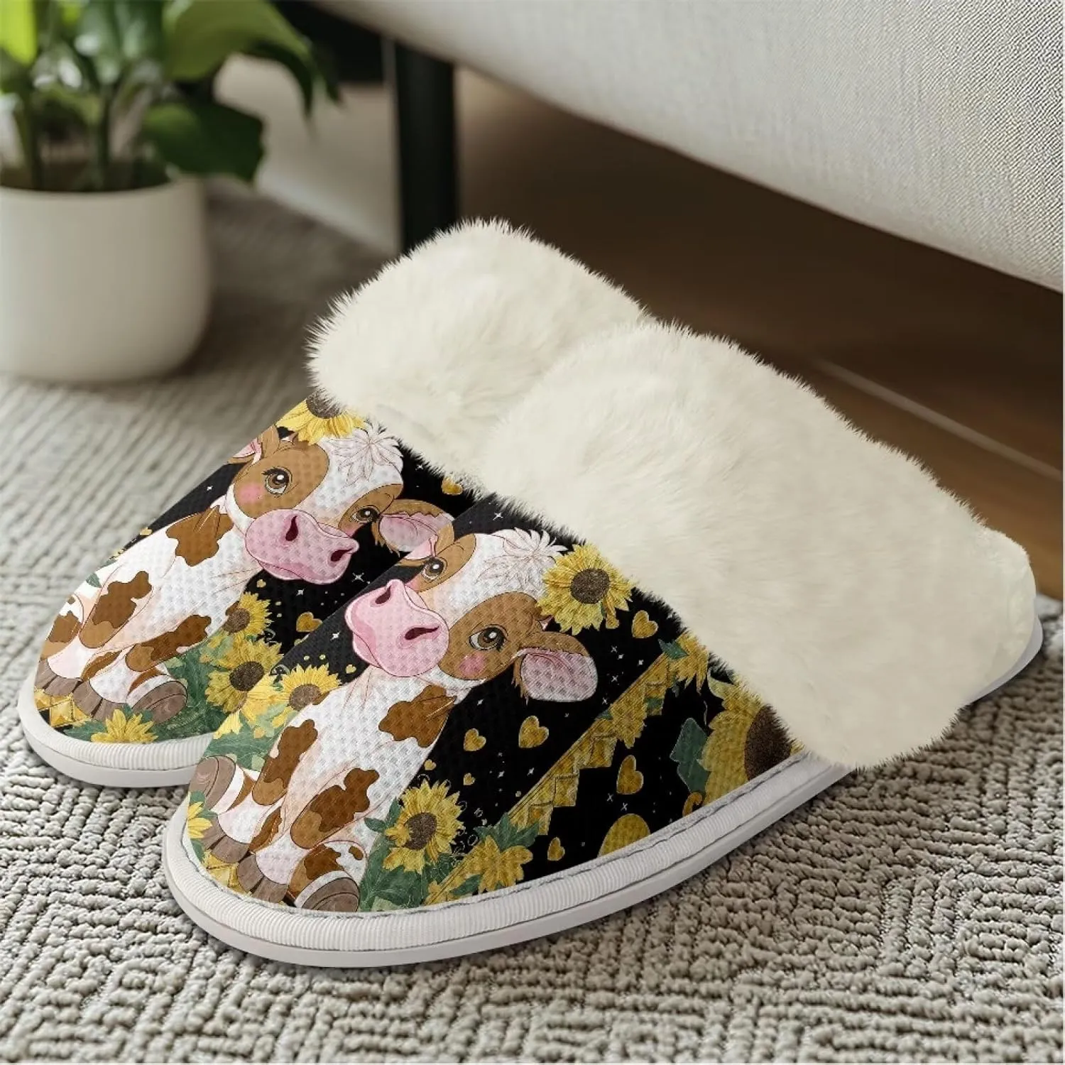 House Slippers for Men Women Winter Warm Slip On Fuzzy Slipper Unisex Indoor Soft Plush Closed Toe Home Shoes Flats Non Skid Rubber Sole for Spa Bath