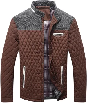 HYPESTFIT Men's Diamond Quilted Puffer Down Jacket Lightweight Business Casual Button Down Shirts