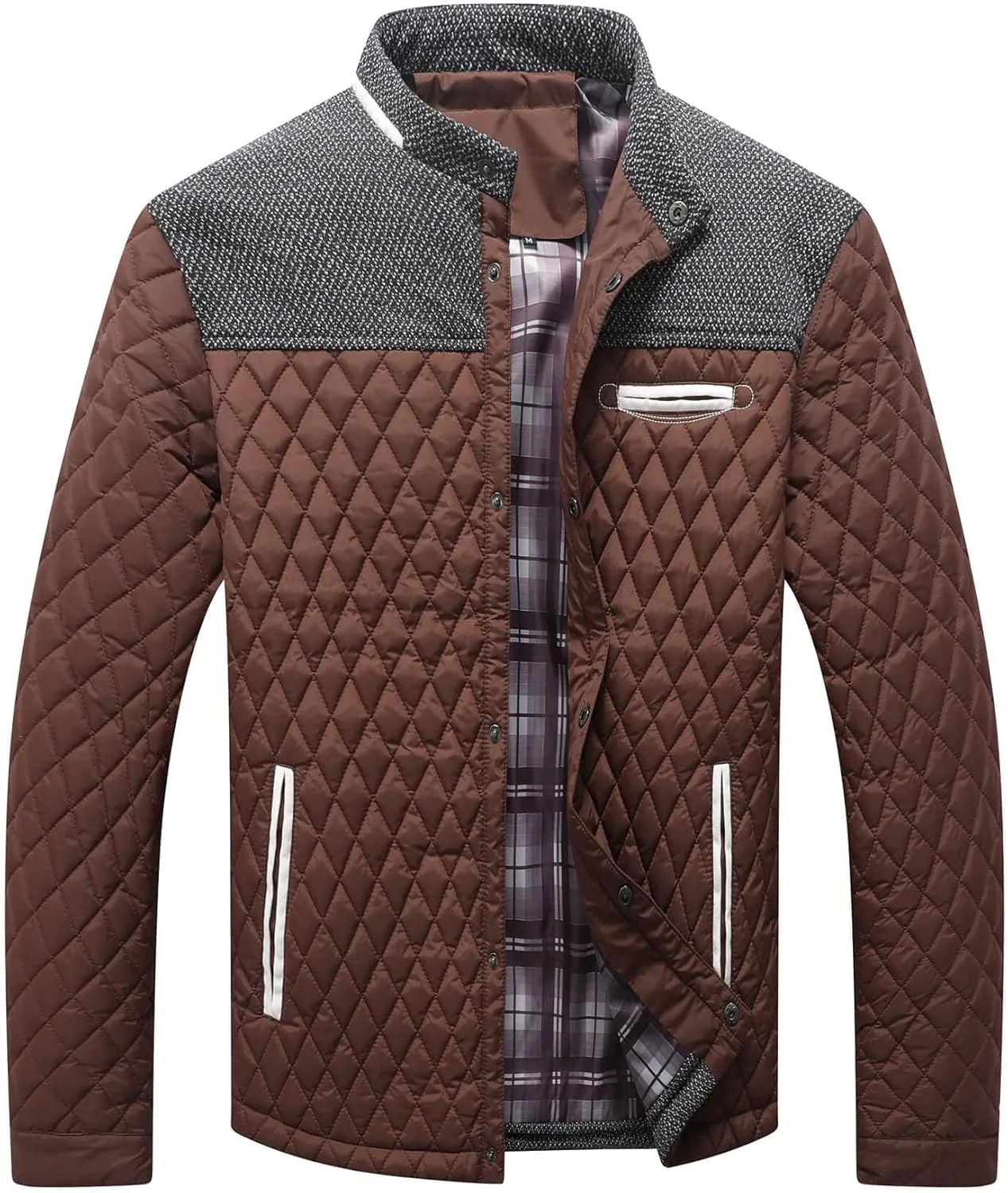 HYPESTFIT Men's Diamond Quilted Puffer Down Jacket Lightweight Business Casual Button Down Shirts