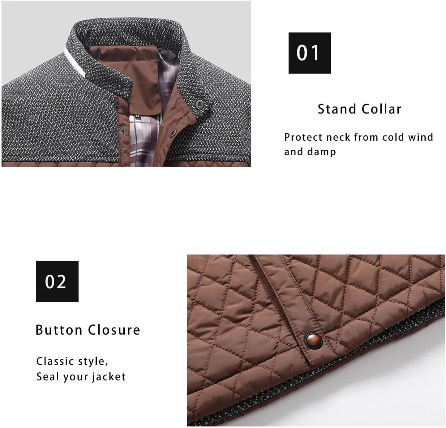 HYPESTFIT Men's Diamond Quilted Puffer Down Jacket Lightweight Business Casual Button Down Shirts
