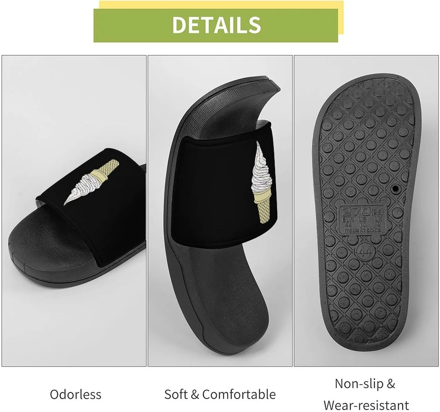 Ice Cream Cone House Slippers for Women Men Shower Slides Bathroom Sandals