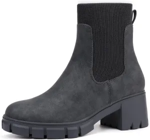 IDIFU IN2 Chelsea Boots Elastic Ankle Boots for Women Platform Lug Sole Women's Boots Round Toe Low Chunky Block Heeled Booties Work Dress Fashion Casual Comfortable Slip on Short Boots