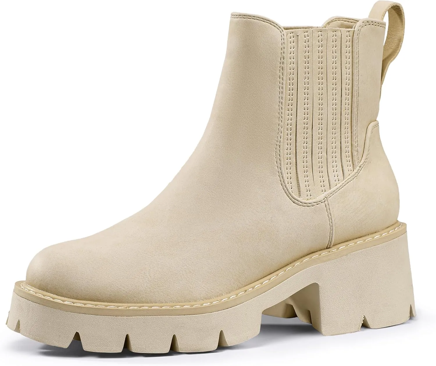 IDIFU IN2 Women's Chelsea Boots Platform Low Block Chunky Heeled Ankle Boots Round Toe Lug Sole Slip On Dress Boots Fall Work Dressy Comfortable Fashion Casual Short Booties Shoes