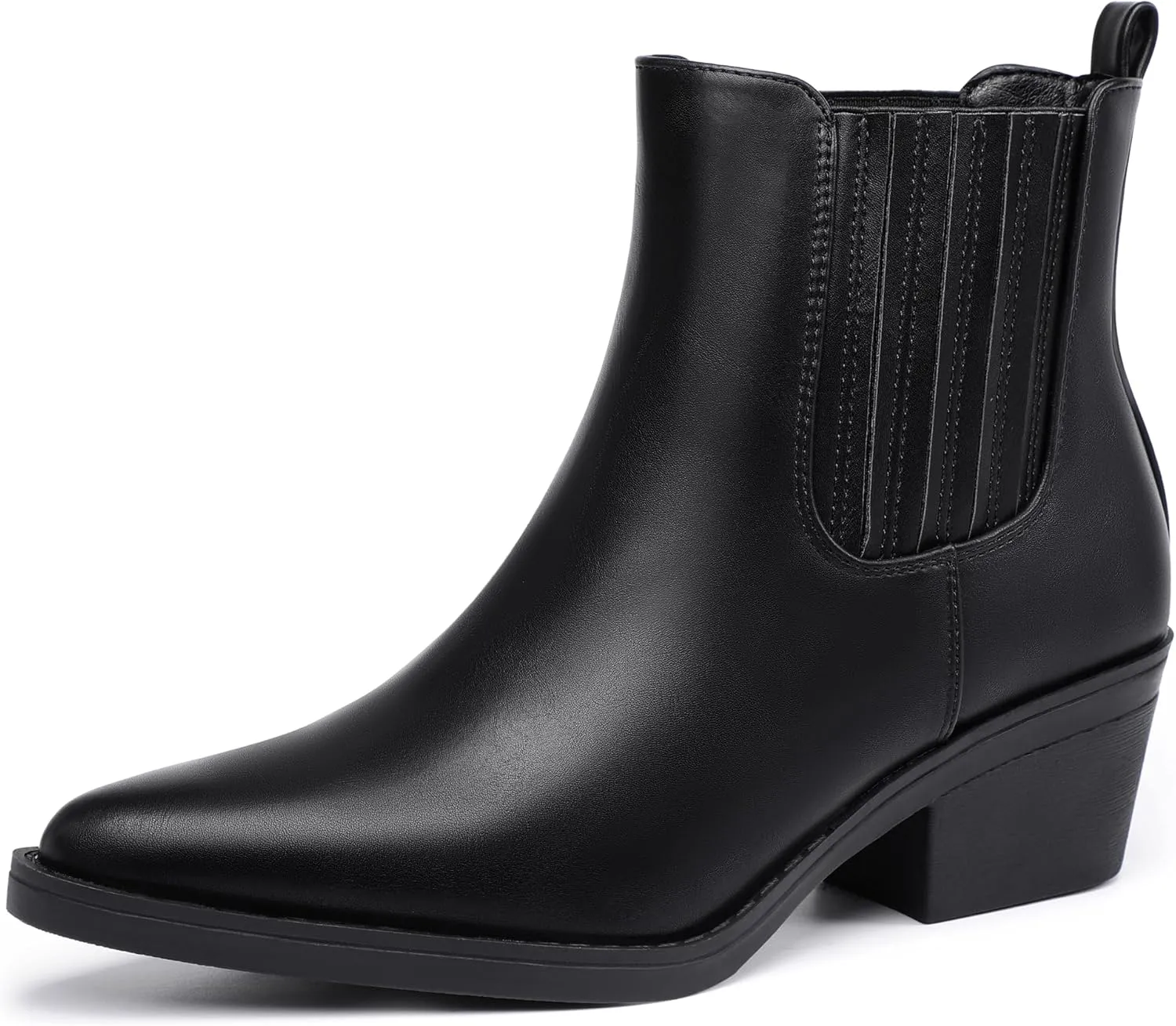 IDIFU IN2 Women's Chelsea Boots Pointed Toe Ankle Booties Low Short Chunky Block Heel Fall Boots Slip On Dress Boots for Women Ladies Comfy Casual Comfortable Cute Elastic Boots