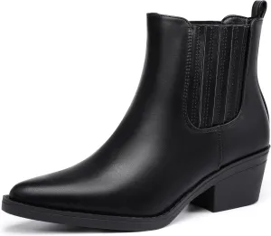 IDIFU IN2 Women's Chelsea Boots Pointed Toe Ankle Booties Low Short Chunky Block Heel Fall Boots Slip On Dress Boots for Women Ladies Comfy Casual Comfortable Cute Elastic Boots