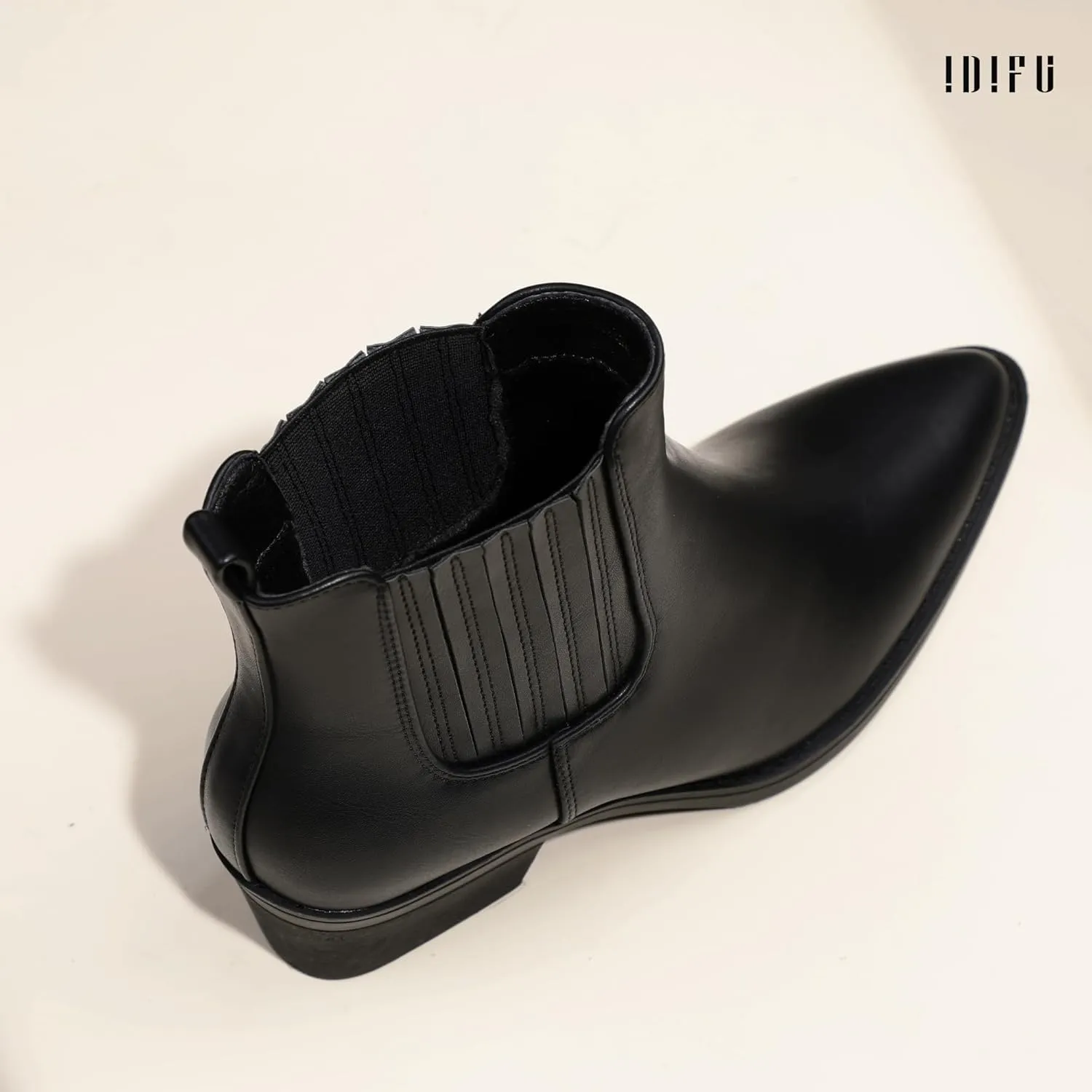 IDIFU IN2 Women's Chelsea Boots Pointed Toe Ankle Booties Low Short Chunky Block Heel Fall Boots Slip On Dress Boots for Women Ladies Comfy Casual Comfortable Cute Elastic Boots