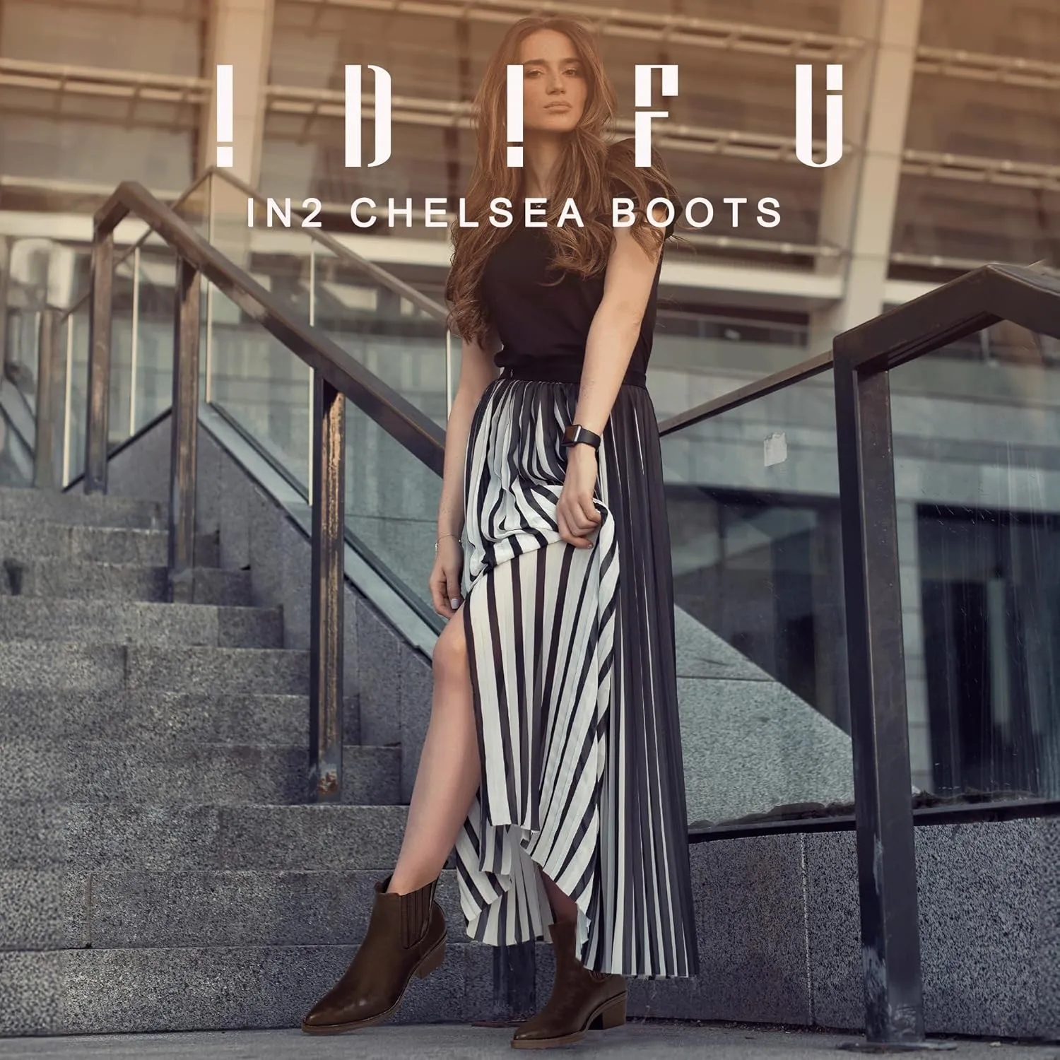 IDIFU IN2 Women's Chelsea Boots Pointed Toe Ankle Booties Low Short Chunky Block Heel Fall Boots Slip On Dress Boots for Women Ladies Comfy Casual Comfortable Cute Elastic Boots