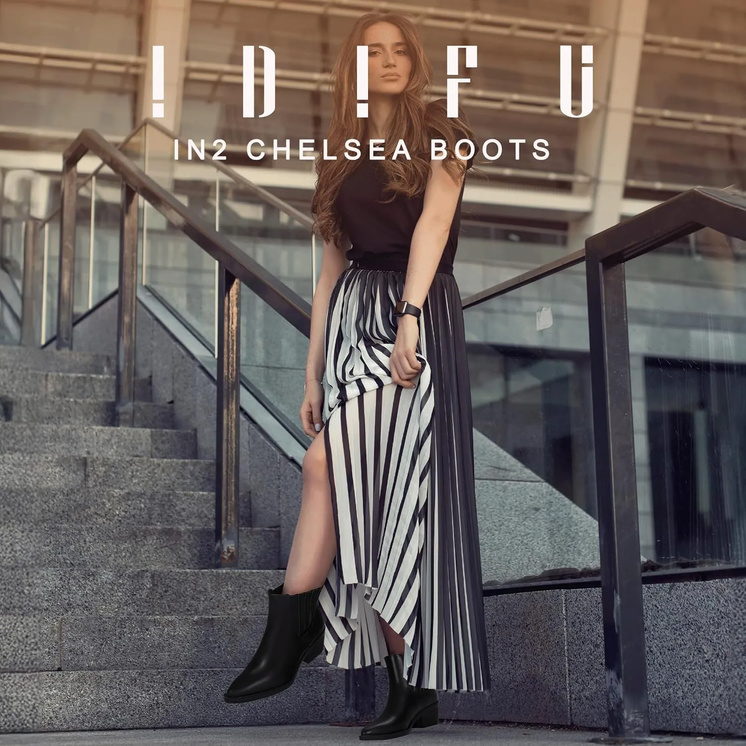 IDIFU IN2 Women's Chelsea Boots Pointed Toe Ankle Booties Low Short Chunky Block Heel Fall Boots Slip On Dress Boots for Women Ladies Comfy Casual Comfortable Cute Elastic Boots
