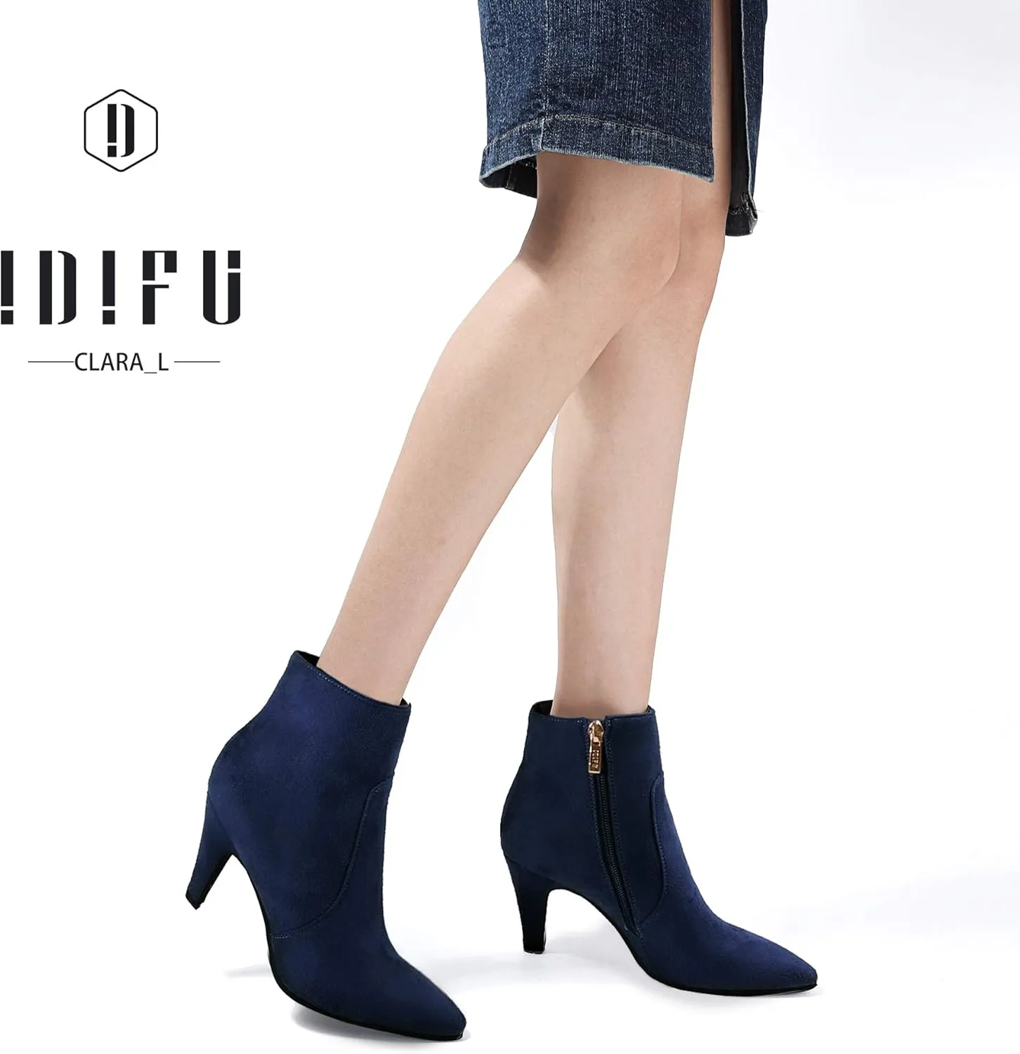 IDIFU Women's CLARA-Z Pointed Toe High Heel Ankle Booties Zipper Buckle Strap Short Boots