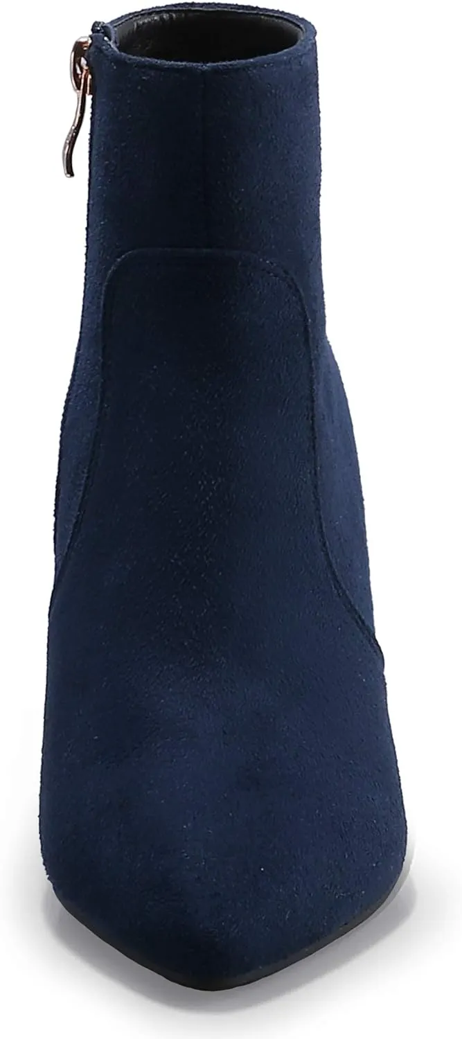 IDIFU Women's CLARA-Z Pointed Toe High Heel Ankle Booties Zipper Buckle Strap Short Boots