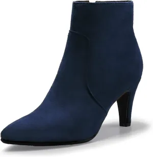 IDIFU Women's CLARA-Z Pointed Toe High Heel Ankle Booties Zipper Buckle Strap Short Boots