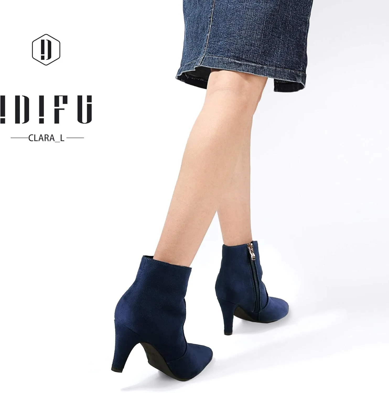 IDIFU Women's CLARA-Z Pointed Toe High Heel Ankle Booties Zipper Buckle Strap Short Boots