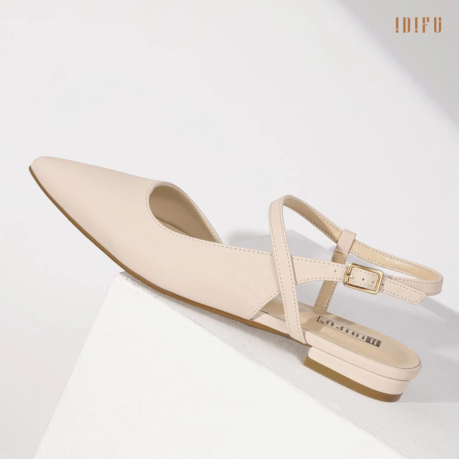 IDIFU Women's Flats Pointed Toe Slingback Flat Shoes Closed Toe Dress Shoes for Women Bridal Ladies Dressy Comfortable Casual Formal Cute Flats Work Office Wedding Business Evening Flats