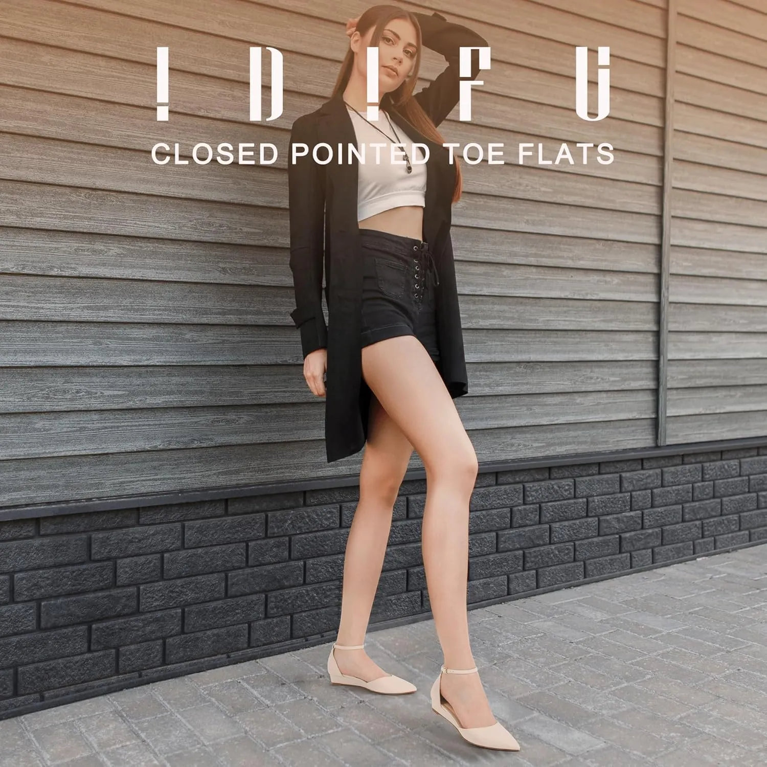 IDIFU Women's Low Wedge Flats Closed Pointed Toe Dress Shoes for Women with Adjustable Ankle Strap Wedding Bridal Work Office Business Prom Comfortable Dressy Casual Formal Cute Flat Shoes