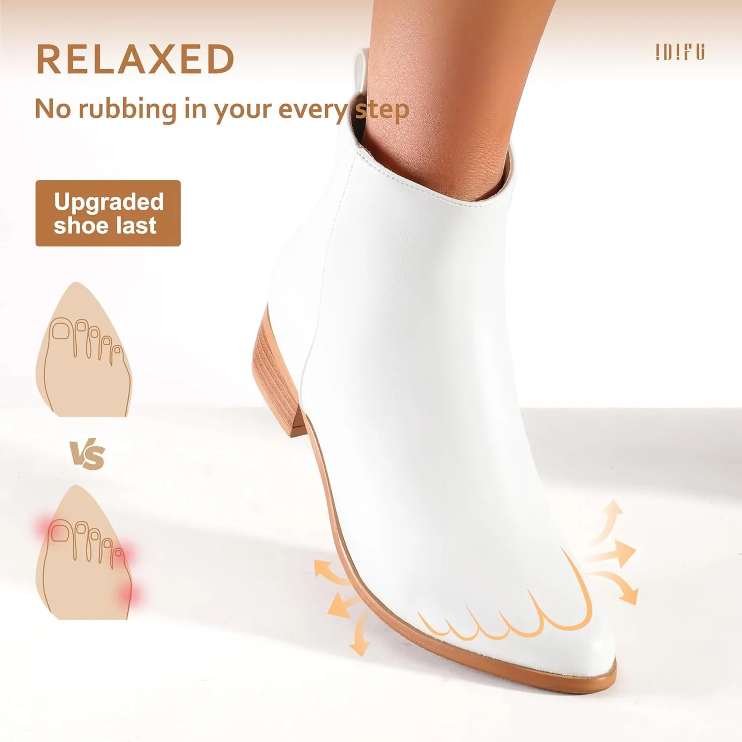 IDIFU Women's Romy Classic Pointed Toe Ankle Boots Side Zipper Low Block Heel Dress Booties