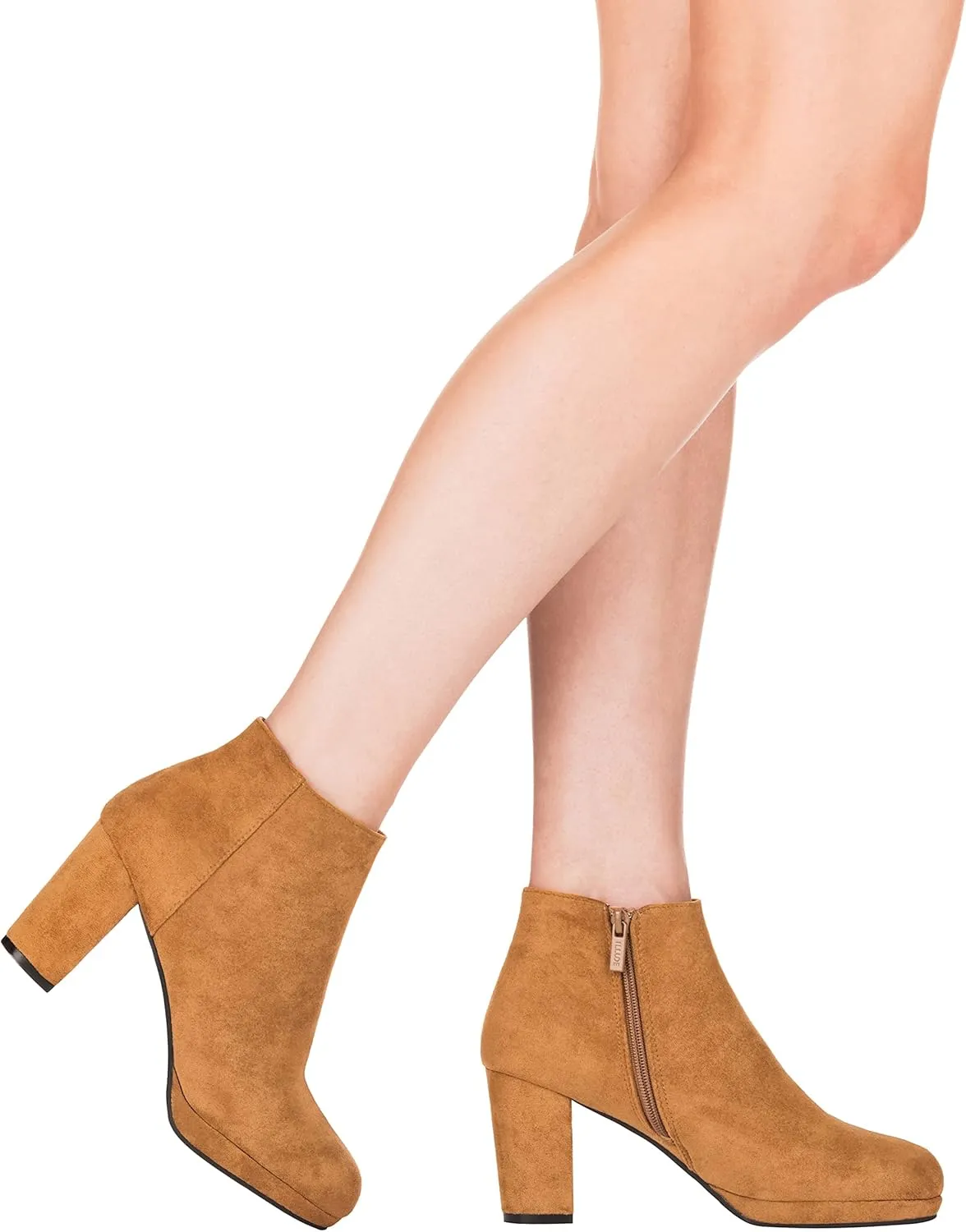 ILLUDE Women’s Ankle Bootie Side Zip Comfortable Block Heel Chunky Platform Ankle Boots