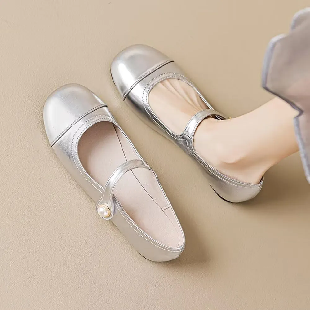INEELUYI Women's Mary Jane Flats Retro Square Toe Soft Ballet Flats Comfort One Line Strap Dress Flats