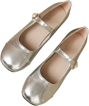 INEELUYI Women's Mary Jane Flats Retro Square Toe Soft Ballet Flats Comfort One Line Strap Dress Flats