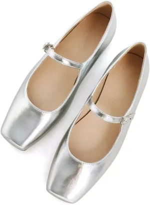 INEELUYI Women's Mary Jane Flats Retro Square Toe Soft Ballet Flats Comfort One Line Strap Dress Flats