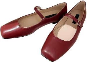 INEELUYI Women's Mary Jane Flats Retro Square Toe Soft Ballet Flats Comfort One Line Strap Dress Flats