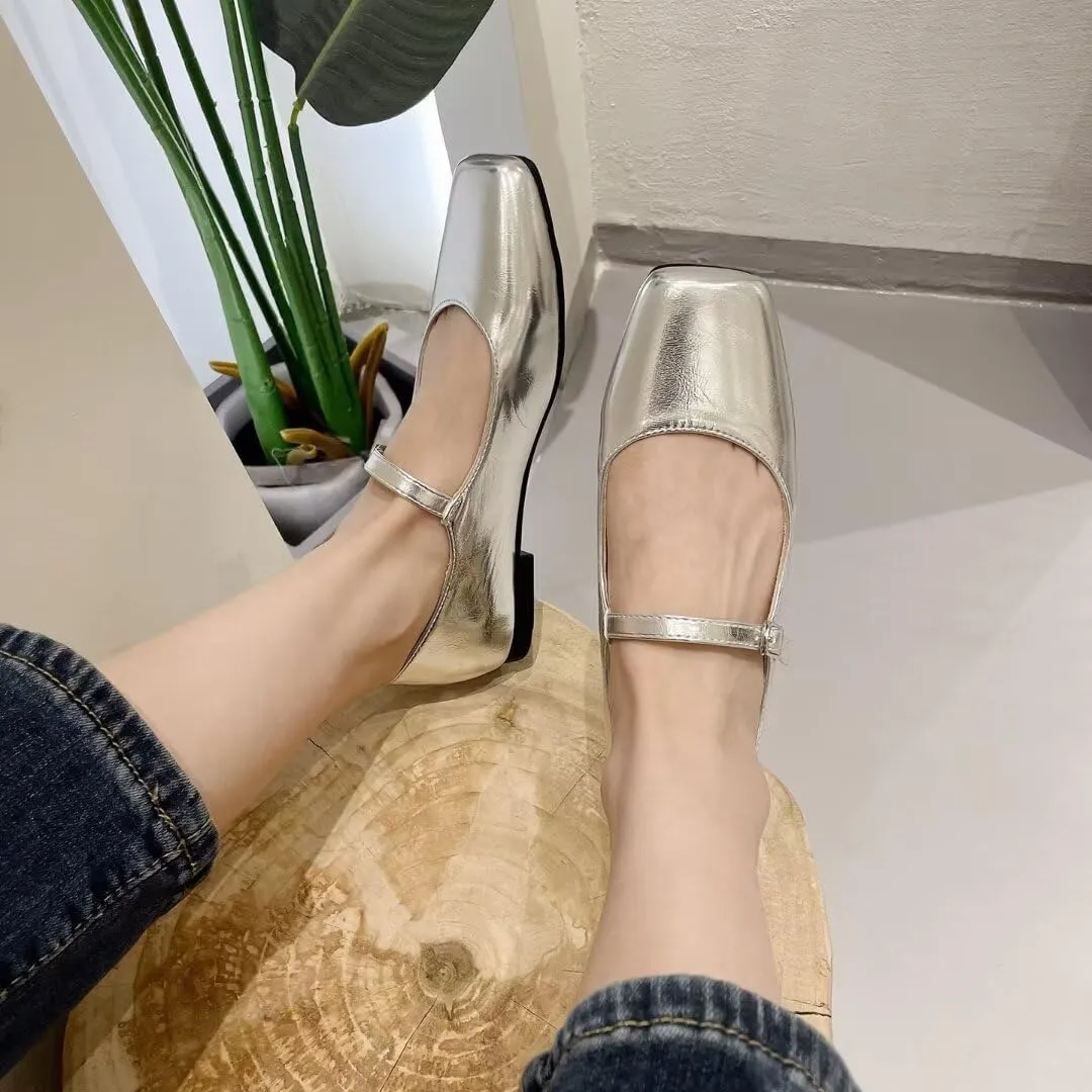 INEELUYI Women's Mary Jane Flats Retro Square Toe Soft Ballet Flats Comfort One Line Strap Dress Flats