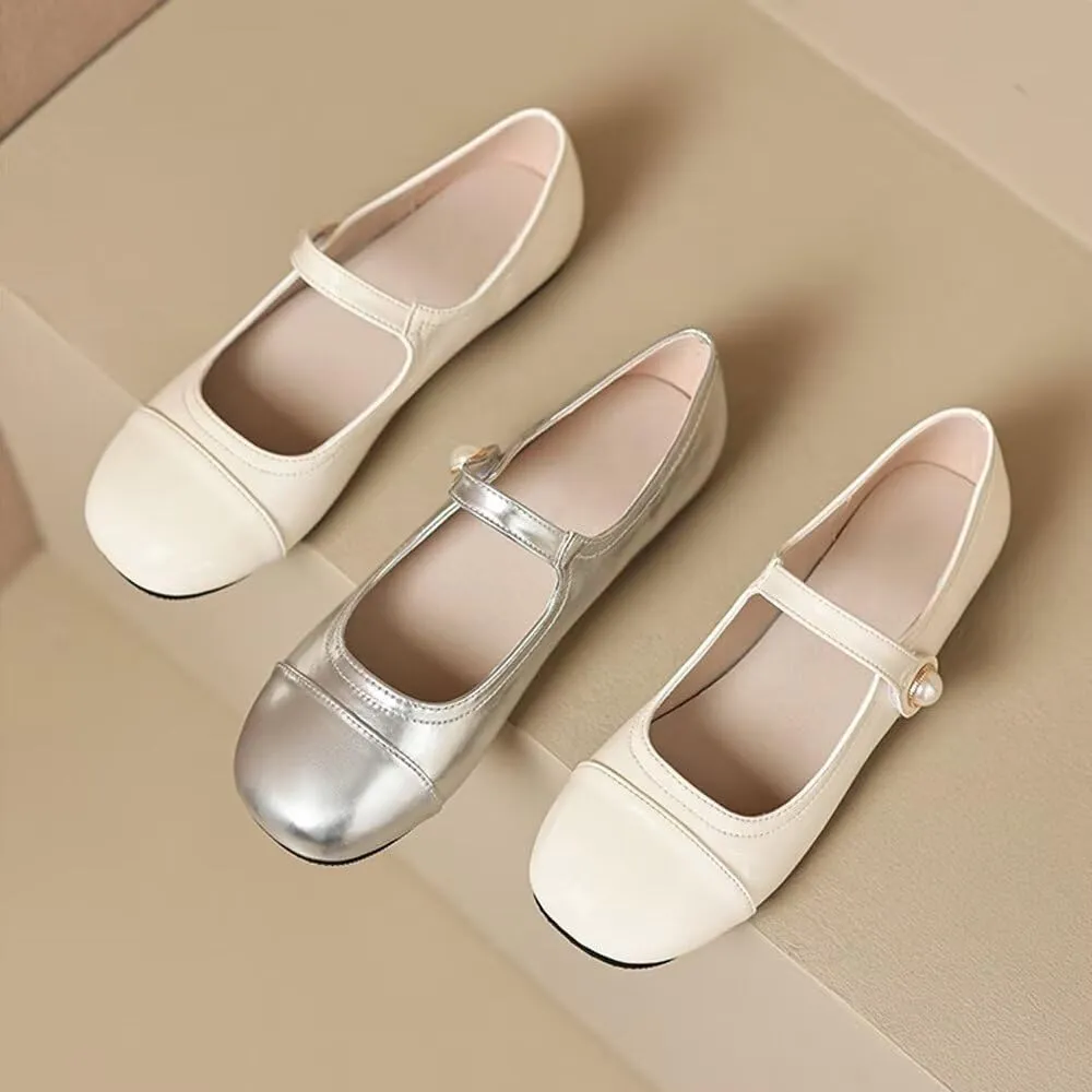 INEELUYI Women's Mary Jane Flats Retro Square Toe Soft Ballet Flats Comfort One Line Strap Dress Flats