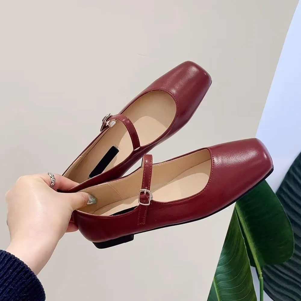 INEELUYI Women's Mary Jane Flats Retro Square Toe Soft Ballet Flats Comfort One Line Strap Dress Flats