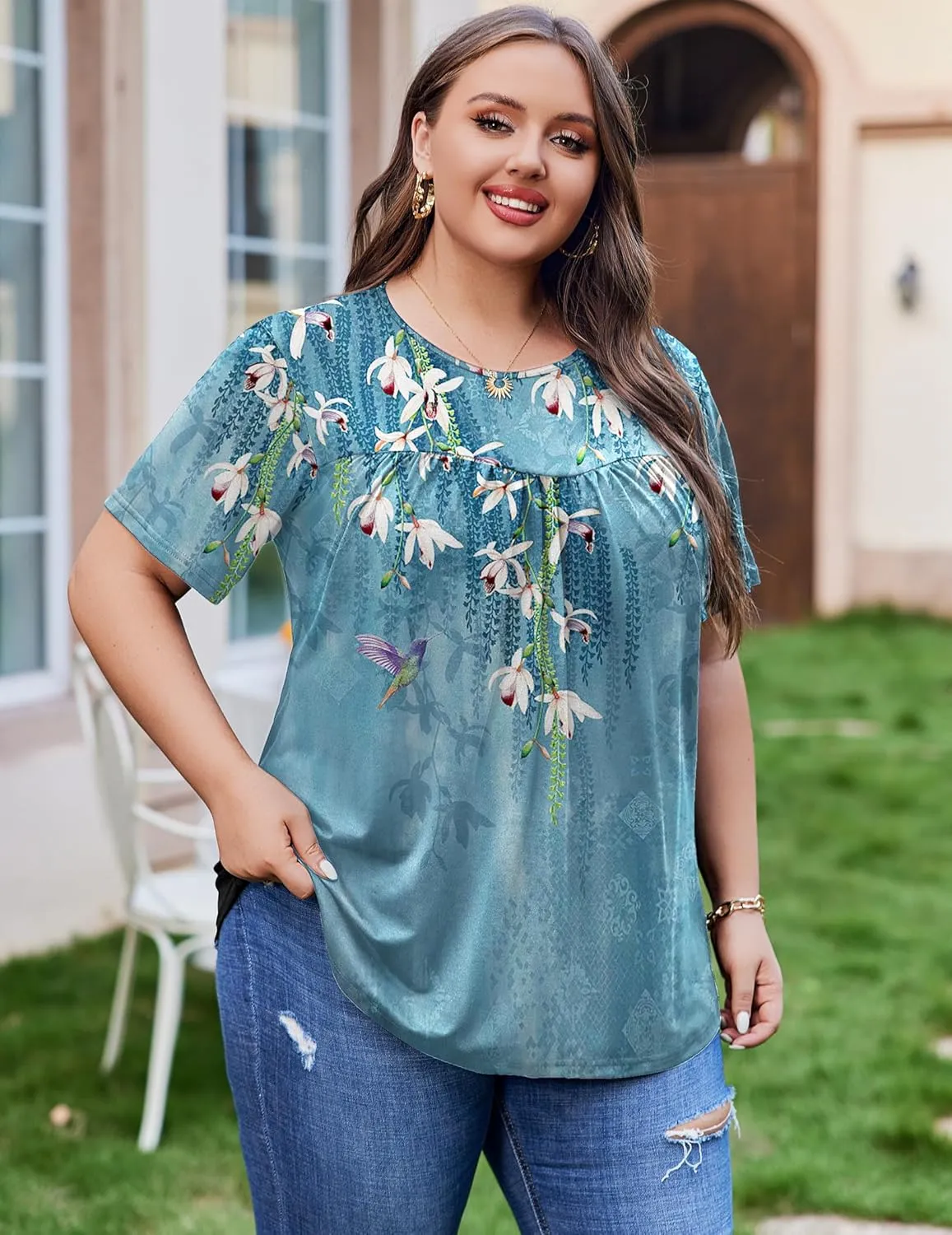 IN'VOLAND Womens Plus Size Tops Short Sleeve Tunic Crew Neck Shirts Summer Casual Loose Blouse 1X-5X