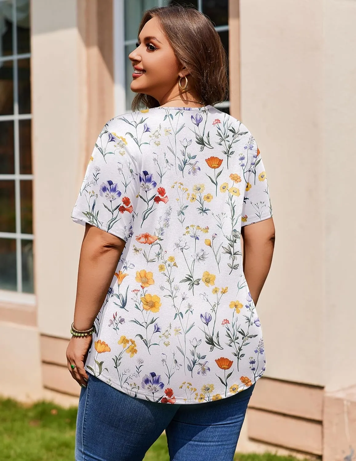 IN'VOLAND Womens Plus Size Tops Short Sleeve Tunic Crew Neck Shirts Summer Casual Loose Blouse 1X-5X