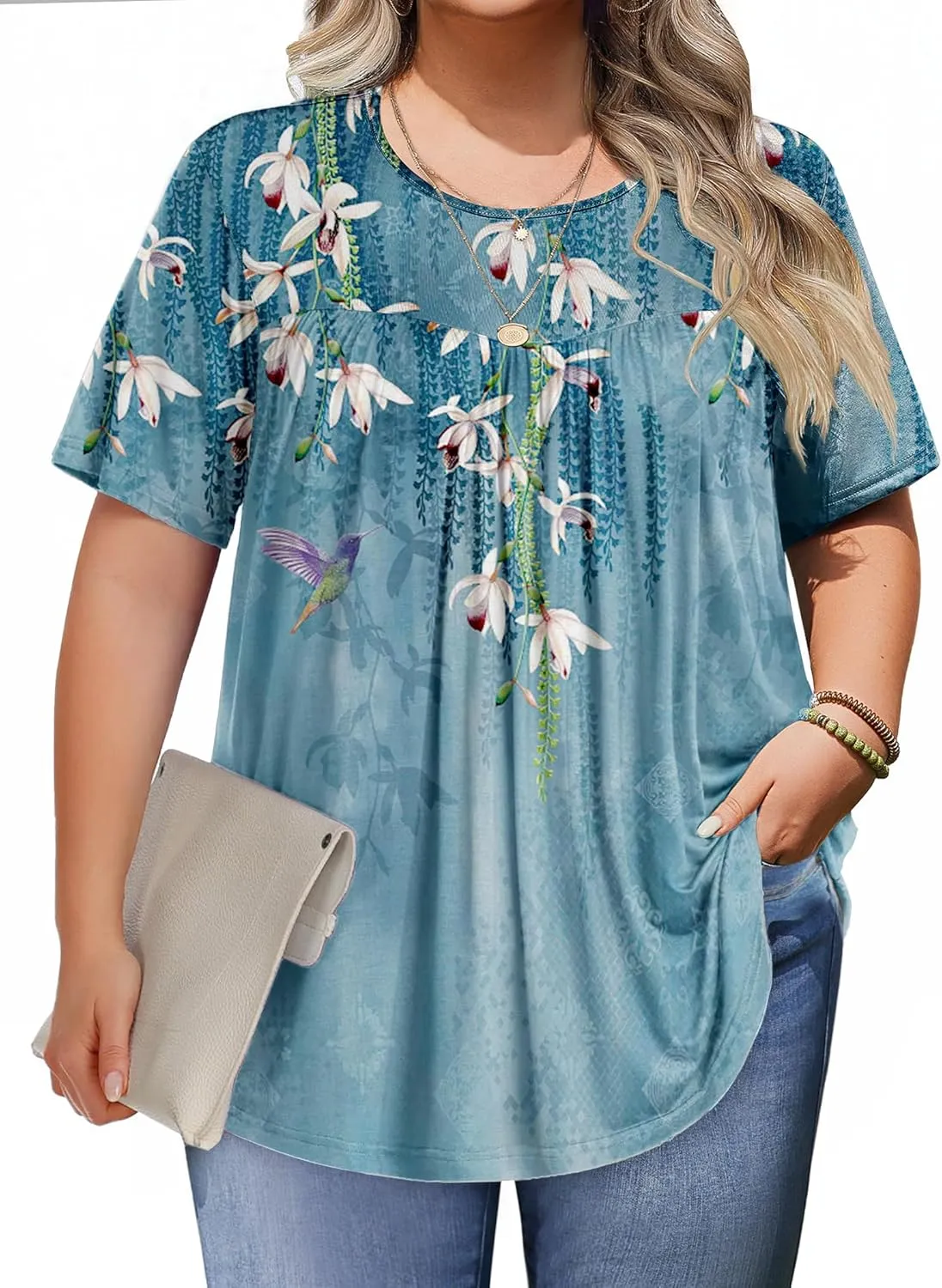 IN'VOLAND Womens Plus Size Tops Short Sleeve Tunic Crew Neck Shirts Summer Casual Loose Blouse 1X-5X