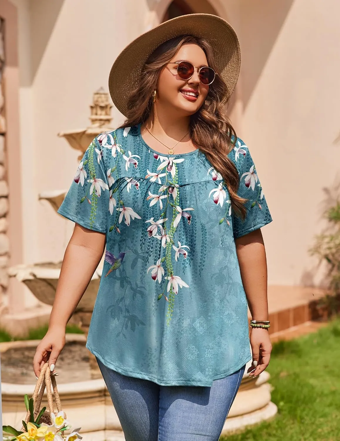 IN'VOLAND Womens Plus Size Tops Short Sleeve Tunic Crew Neck Shirts Summer Casual Loose Blouse 1X-5X