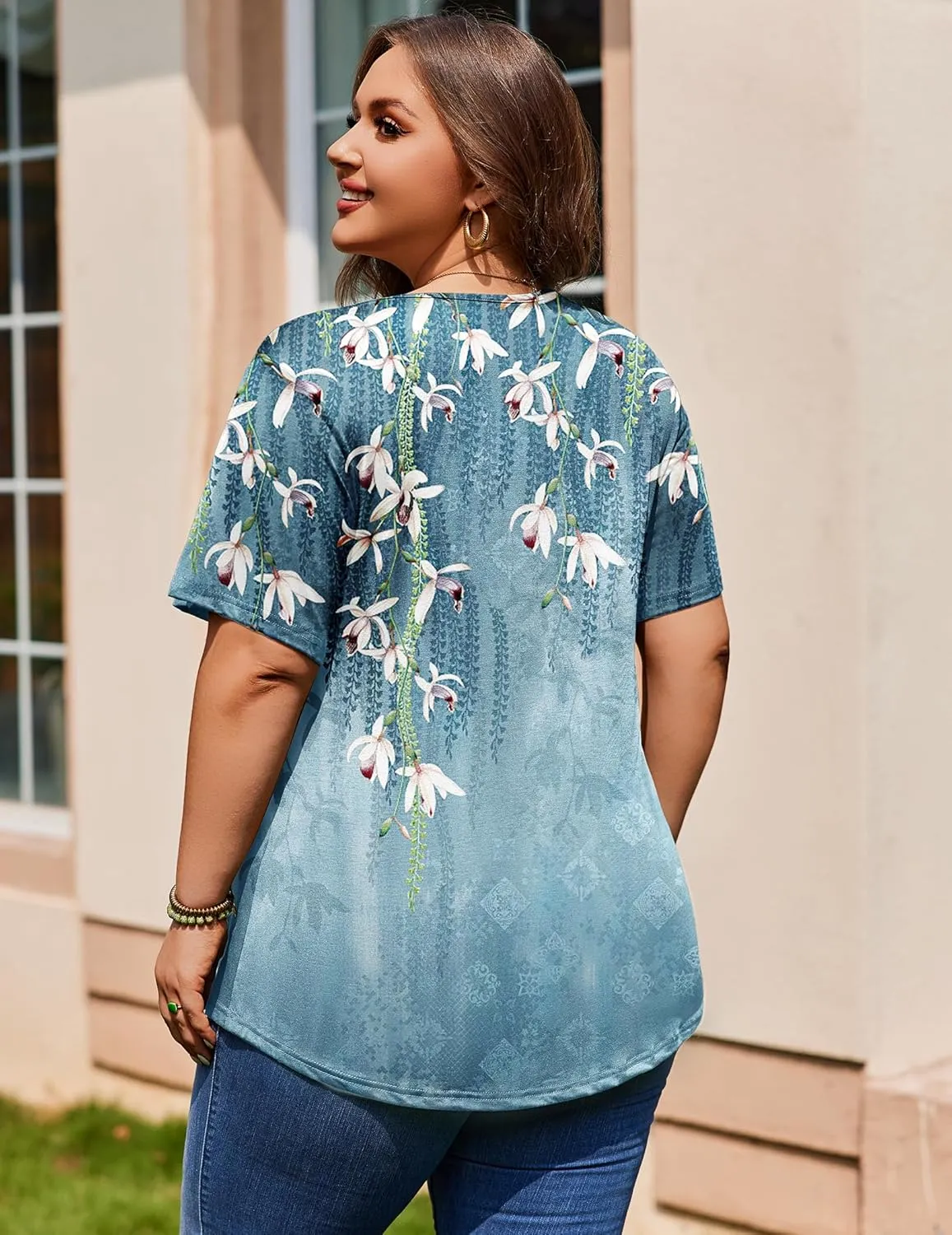 IN'VOLAND Womens Plus Size Tops Short Sleeve Tunic Crew Neck Shirts Summer Casual Loose Blouse 1X-5X