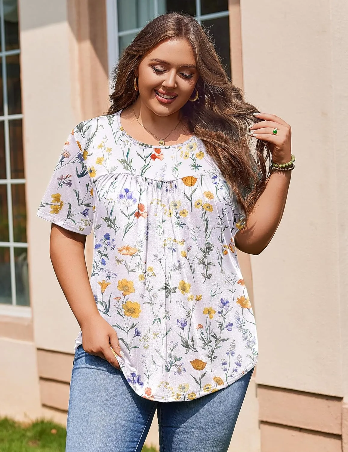 IN'VOLAND Womens Plus Size Tops Short Sleeve Tunic Crew Neck Shirts Summer Casual Loose Blouse 1X-5X