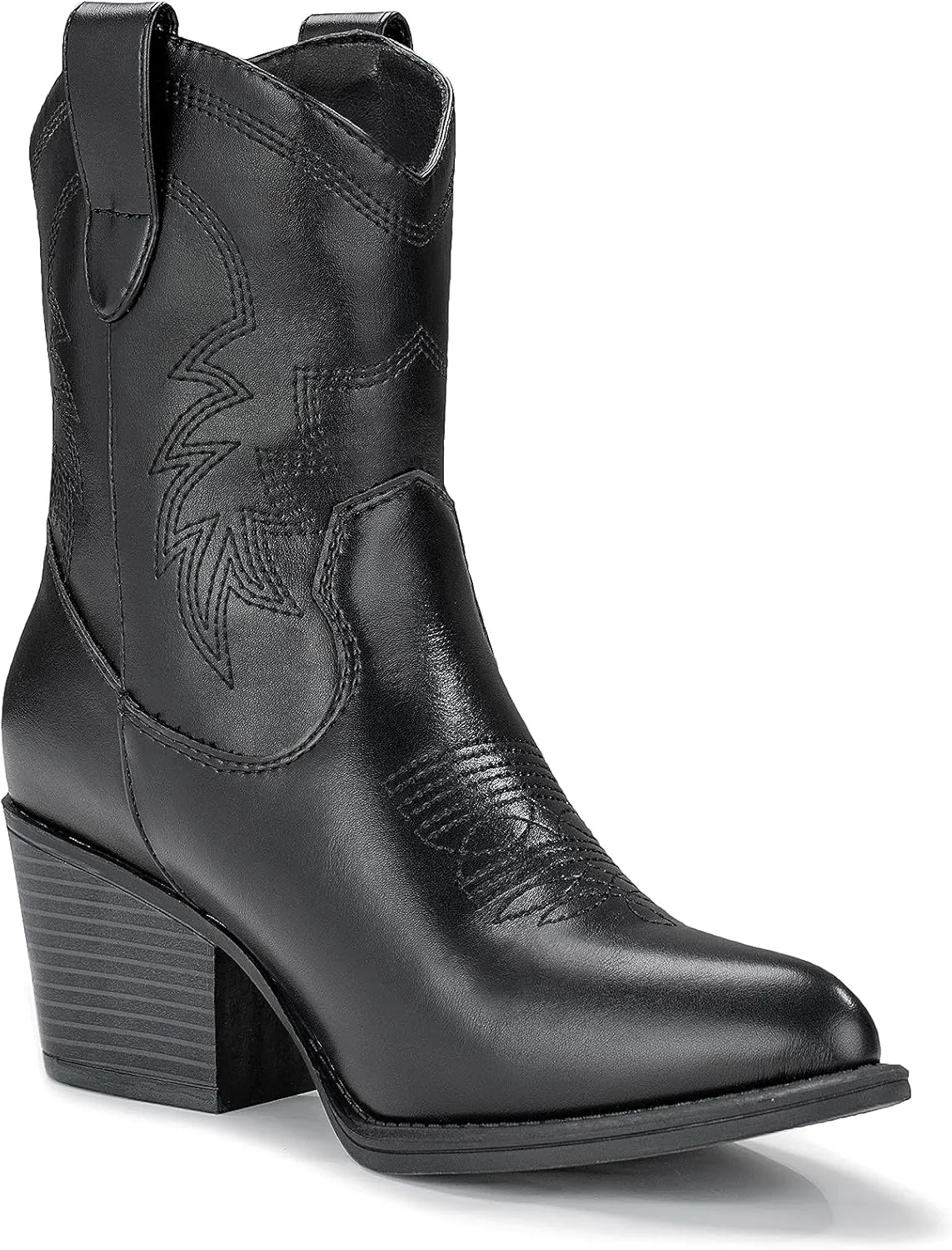 IXU Cowboy Boots for Women Ankle Cowgirl Booties Wide Mid Calf Pointed Toe Western Boots Short Chunky Classic Booties