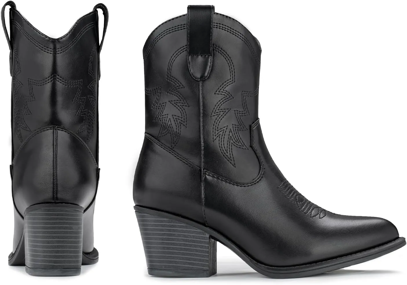 IXU Cowboy Boots for Women Ankle Cowgirl Booties Wide Mid Calf Pointed Toe Western Boots Short Chunky Classic Booties
