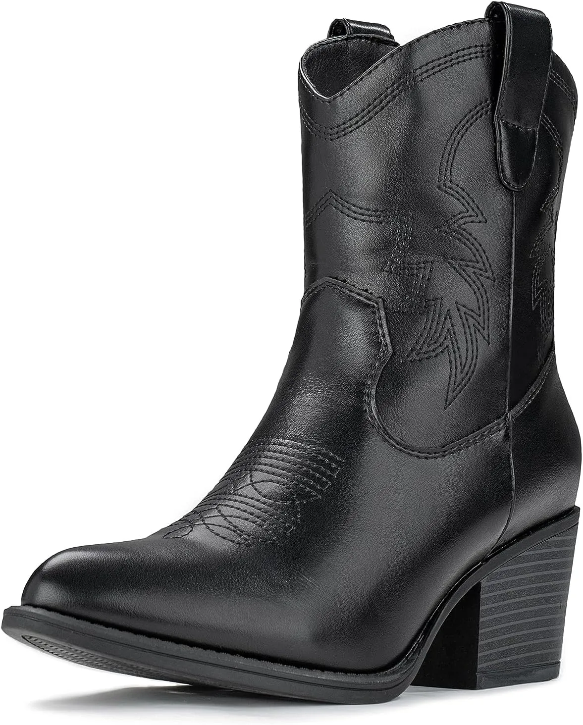 IXU Cowboy Boots for Women Ankle Cowgirl Booties Wide Mid Calf Pointed Toe Western Boots Short Chunky Classic Booties
