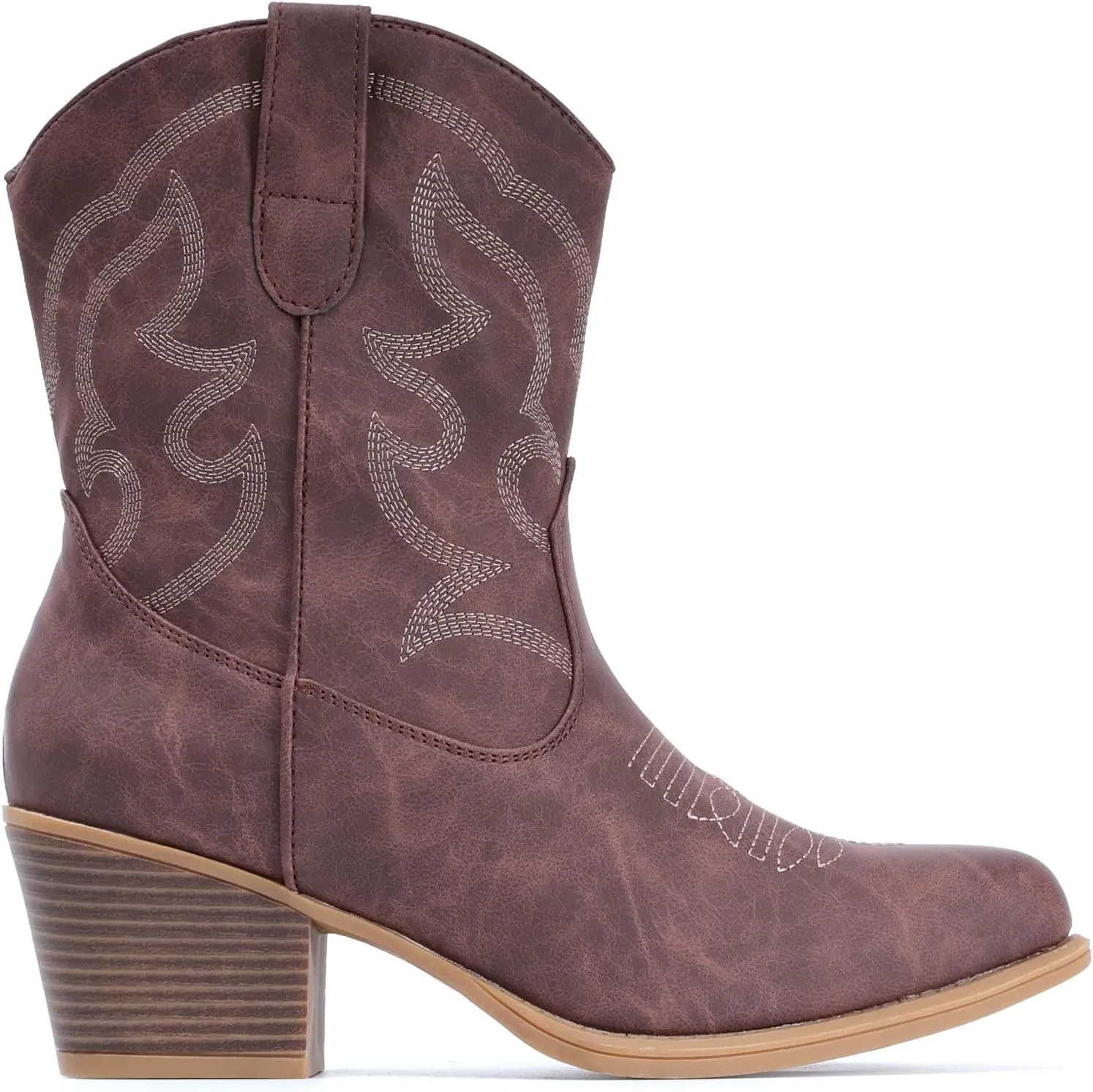 IXU Cowboy Boots for Women Suede Ankle Western Cowgirl Boots Mid Calf Pointed Toe Short Chunky Classic Booties