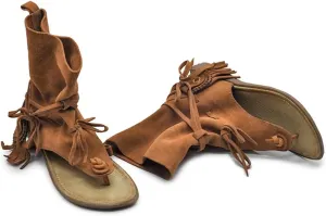 JANSEVEN Women’s Genuine Leather Flip Flops Sandals Bohemian Fringe Boots Tassel Ankle Boot Comfortable Flats Suede Soft Summer Shoes
