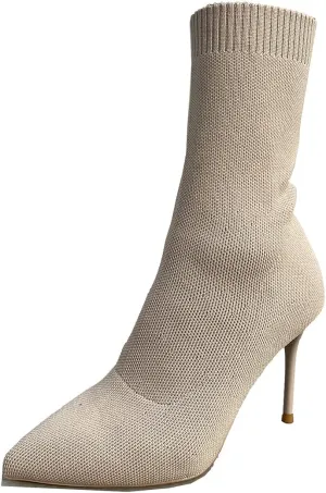 Jeesay Women's Sexy Pointed Toe Sock Ankle Boots Stiletto High Heels Mid Calf Booties Stretch Knit Shoes Warm…