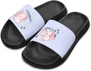Jeiento Boys Slide Sandals Cartoon Children Open Toe Beach Slides Indoor Outdoor Axolotl Slippers Lightweight Anti Slip Pool Shower Shoes