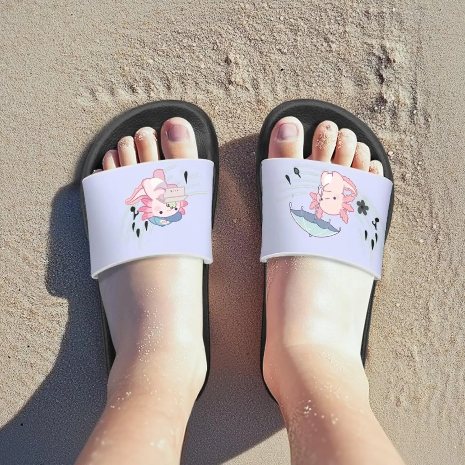 Jeiento Boys Slide Sandals Cartoon Children Open Toe Beach Slides Indoor Outdoor Axolotl Slippers Lightweight Anti Slip Pool Shower Shoes